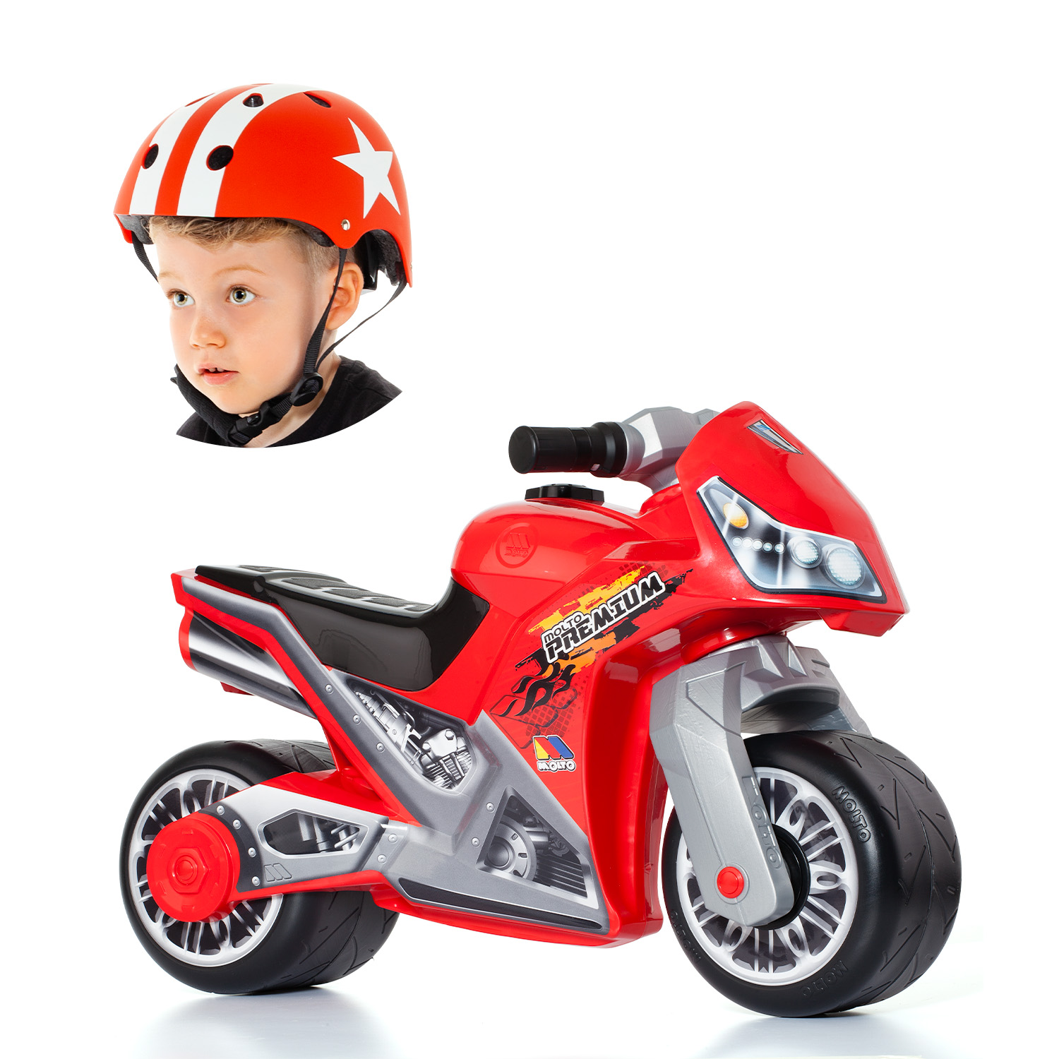 Moto correpasillos Molto Cross Premium Roja + Casco Rojo Star