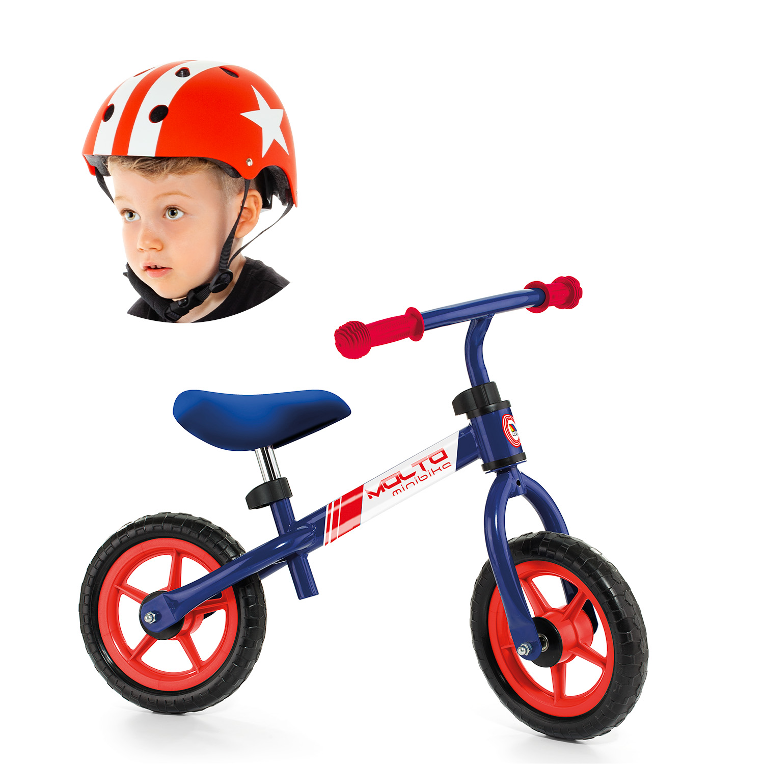 Molto Blue Minibike, kiddies’ balance bike + Red Helmet Star