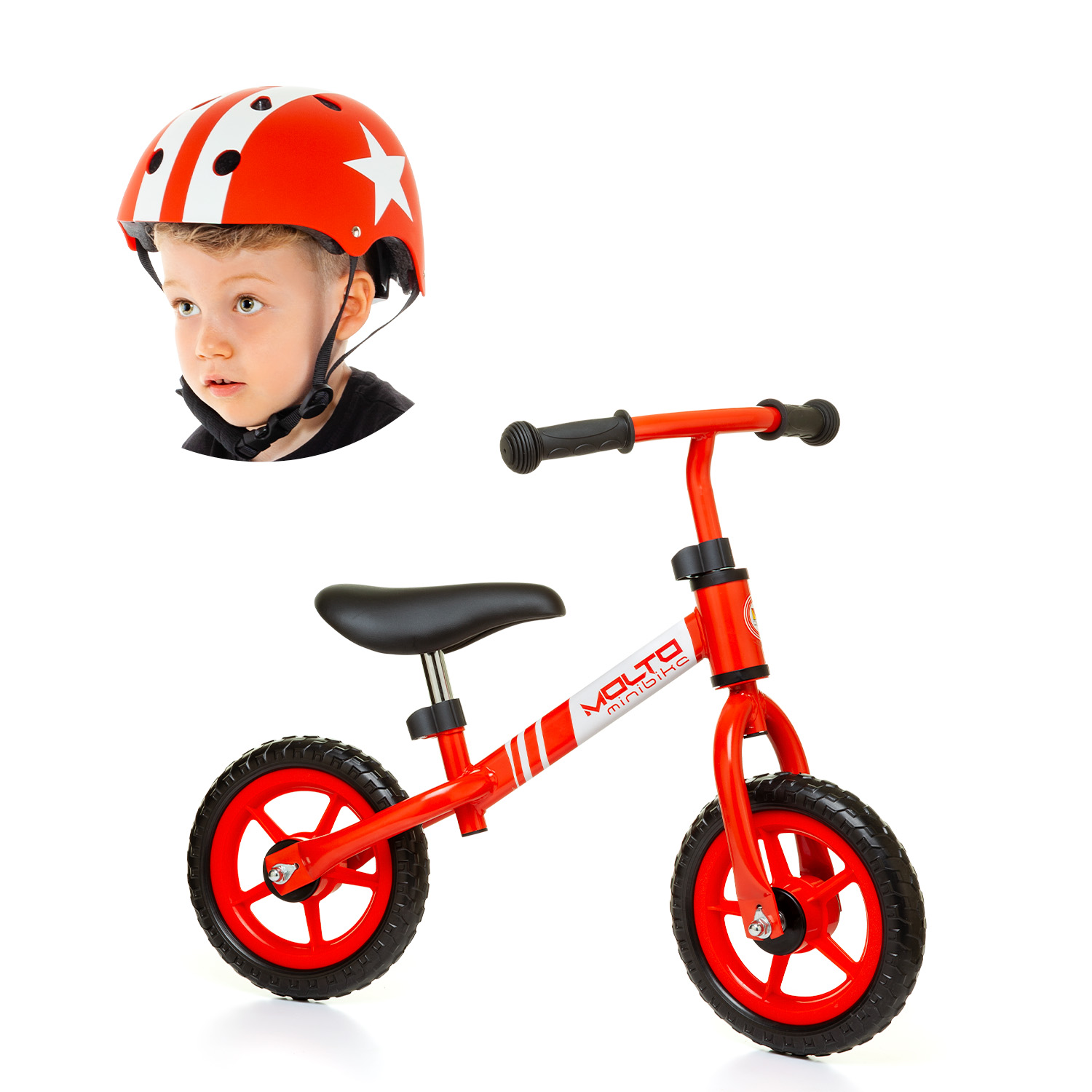 Red Minibike, kiddies’ balance bike + Red Helmet Star