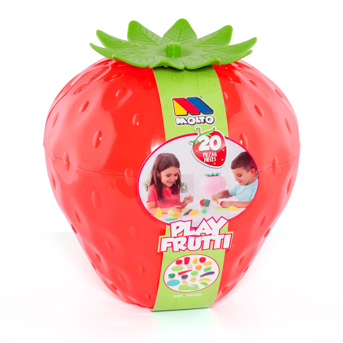 Moltó Play Frutti Strawberry 20-Piece Toy Fruit and Kitchen Set. Strawberry container. Ages 18 months and up.