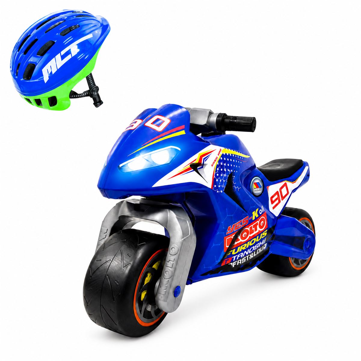 Blue Ride-On Motorcycle Pack with Moltó Cross Blue Helmet. Online exclusive. Suitable for ages 18 months and up.