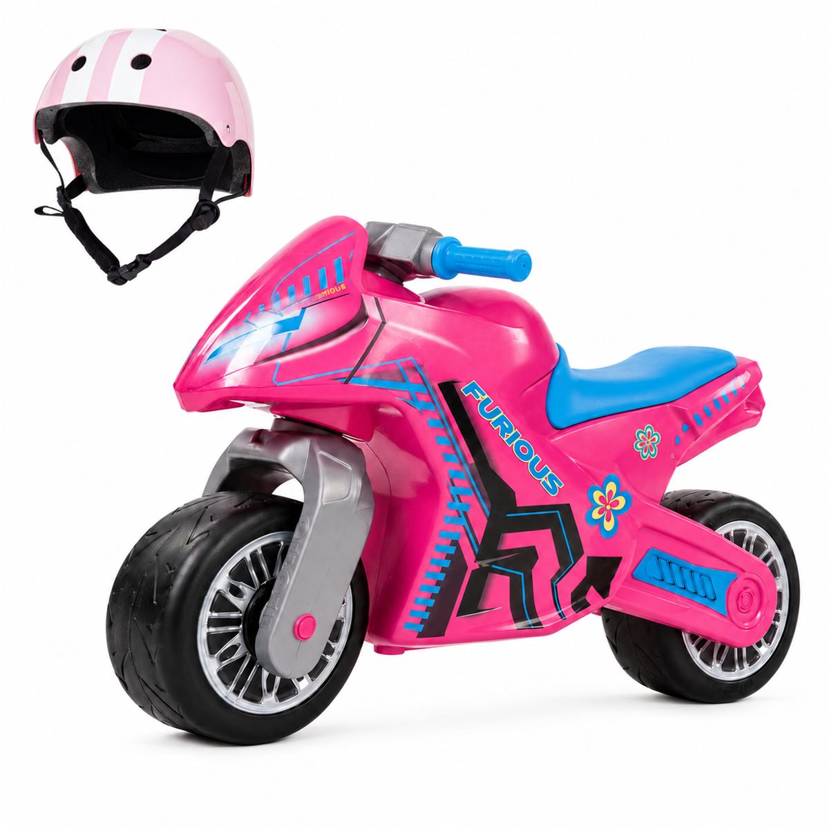 Pink Ride-On Motorcycle Pack with ABS Helmet Moltó Cross Pink. From 18 months.