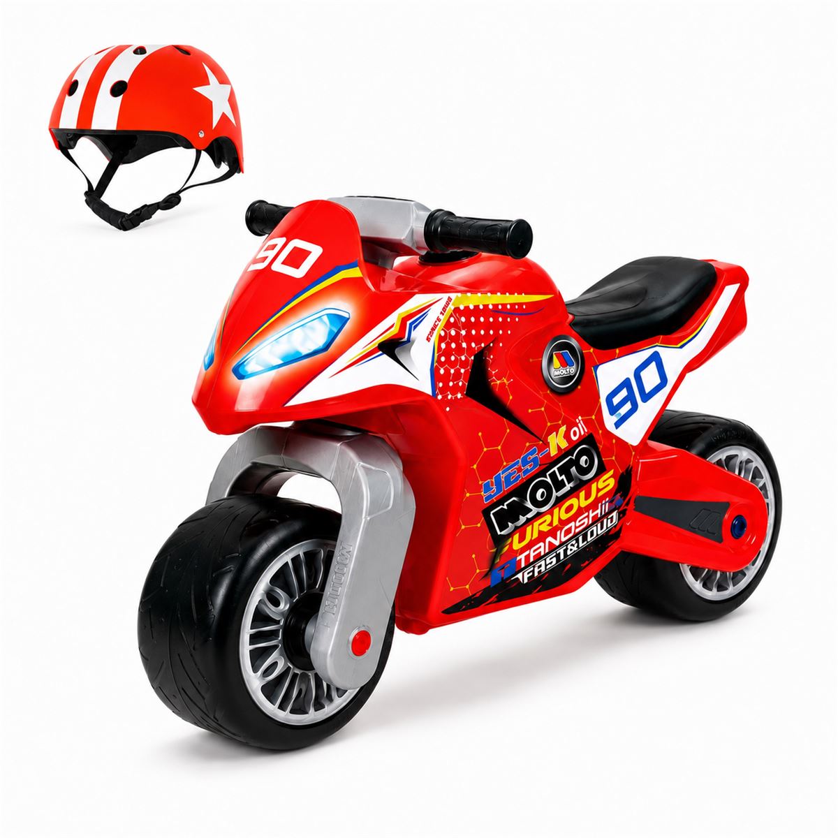 Pack Moto Correpasillos Roja con Casco ABS Moltó Cross Red. A partir de 18 meses.