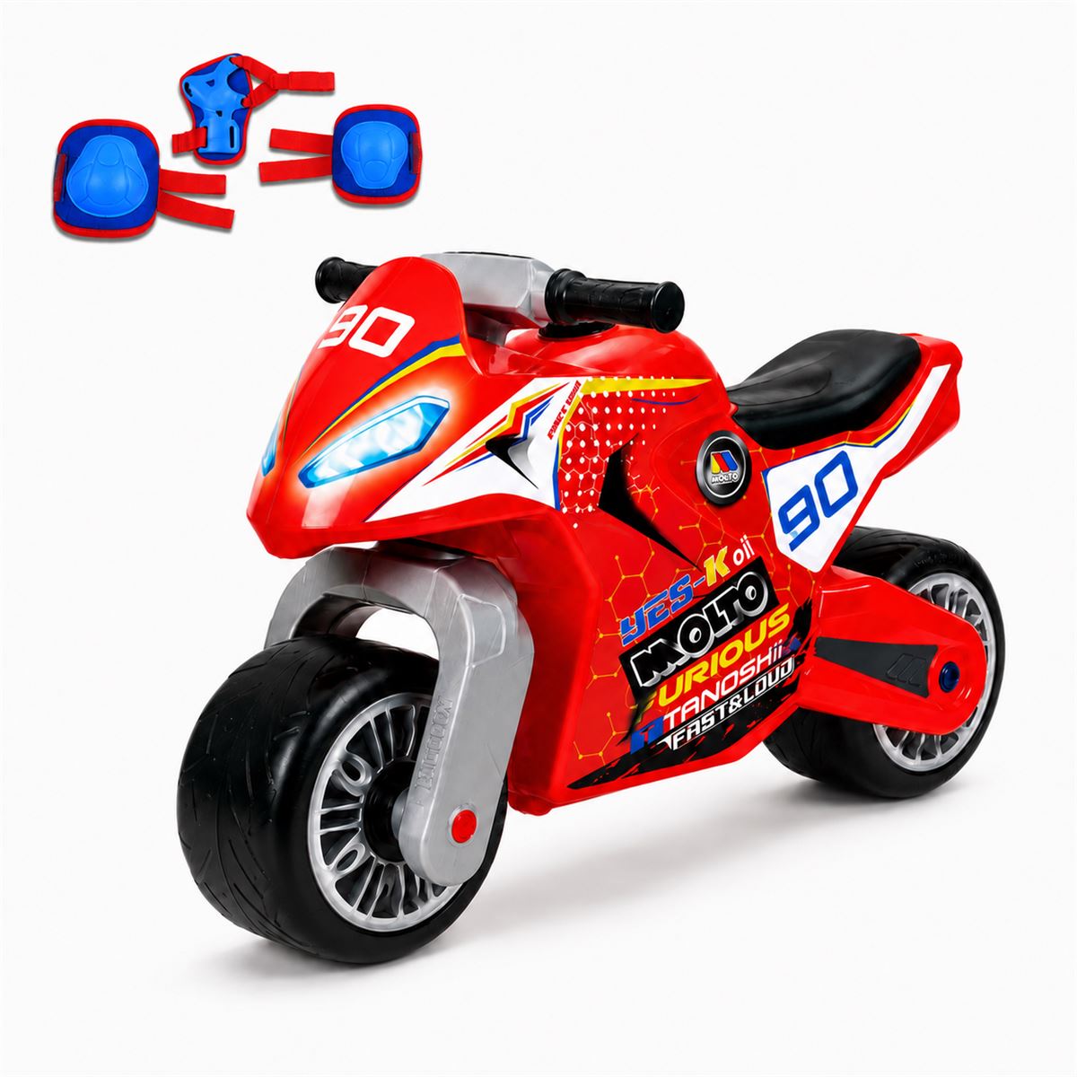 Pack Moto Correpasillos Roja con Protecciones Moltó Cross Red. Exclusivo web. A partir de 18 meses.