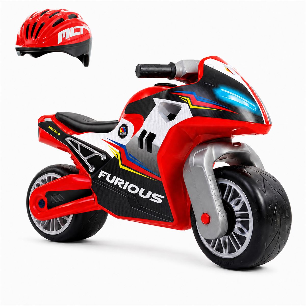Pack Moto Correpasillos Furious Roja con Casco Moltó Cross Red. A partir de 18 meses.