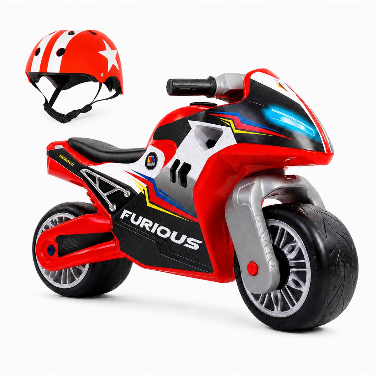 Pack Moto Correpasillos Roja Furious con Casco ABS Moltó Cross Red. A partir de 18 meses.