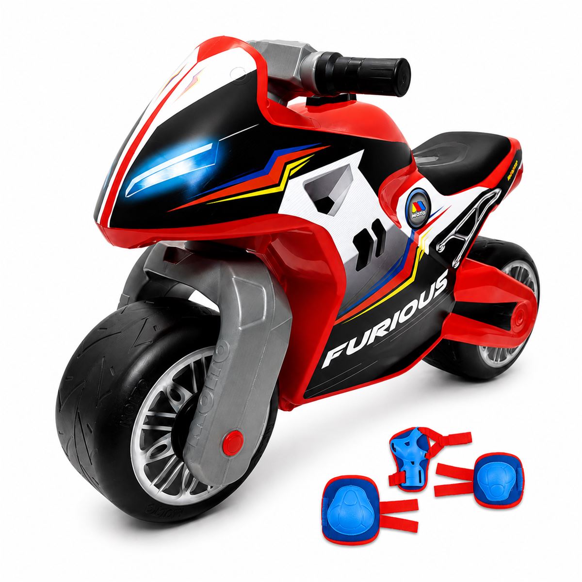 Pack Moto Correpasillos Roja con Protecciones Moltó Cross Red. A partir de 18 meses.